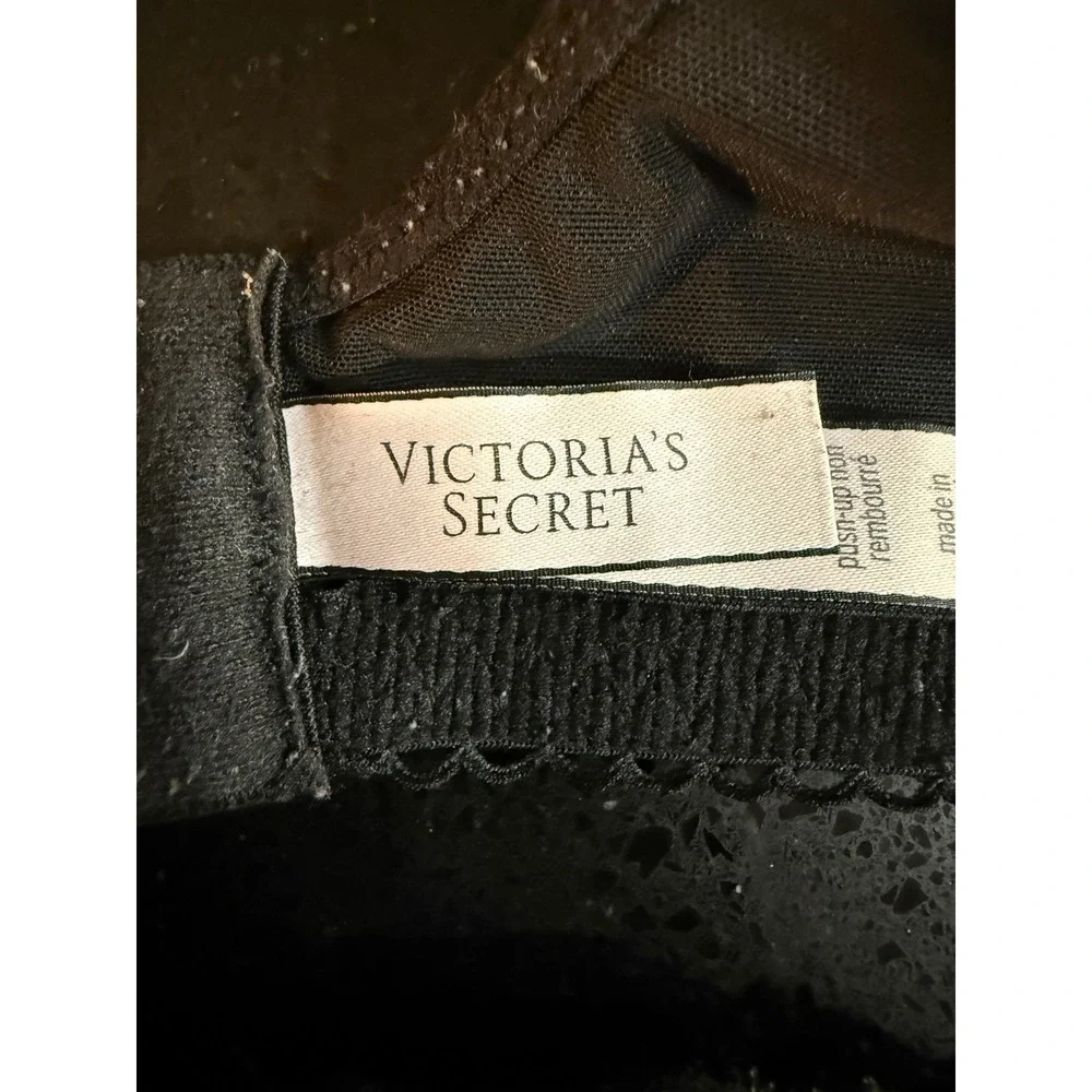Victorias Secret Black Floral Lace Longline Underwire Bra 36DD
